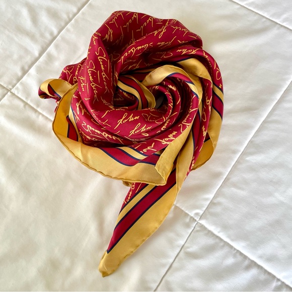 Josh Bach 100% Silk Scarf John Steinbeck Signature Print Red Square 35 x 35 In. - Picture 11 of 11